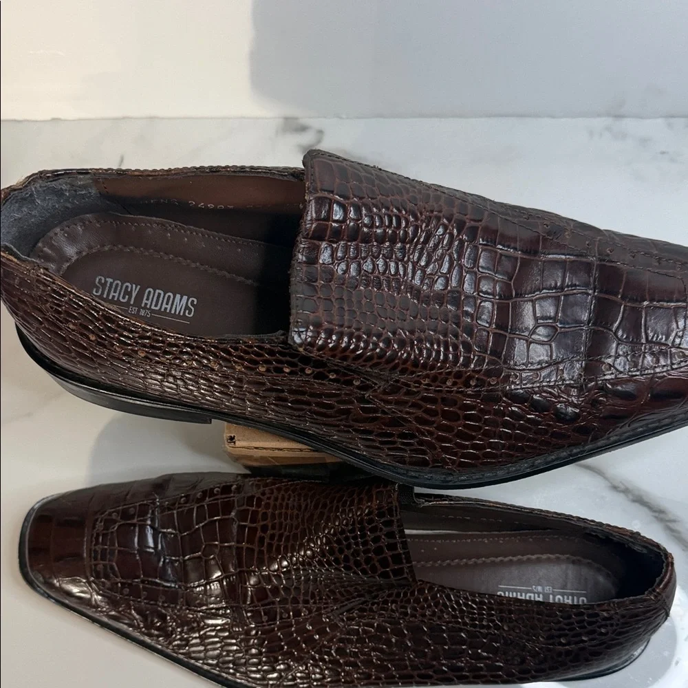 STACY ADAMS 24996 GALINDO MENS SLIP ON BROWN LEATHER CROCODILE PRINT US 12 - Picture 2 of 5